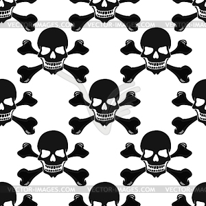 Cartoon black and white skulls seamless pattern - vector image