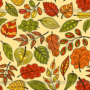 Hand-drawn seamless pattern with autumn leaves - vector image