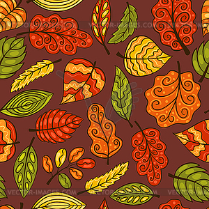 Hand-drawn seamless pattern with leaves - vector clipart