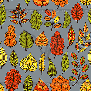 Cartoon blue hand-drawn seamless pattern with autum - vector image