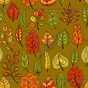 Cartoon hand-drawn seamless pattern with autumn - vector EPS clipart