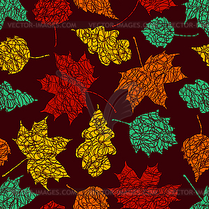 Осенние листья с эскизами линий на темно- - изображение в векторе