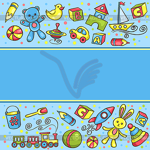 Card with children toys blue - vector clipart