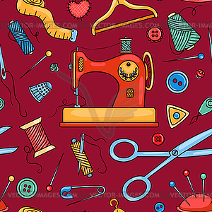 Seamless sewing pattern red - vector clip art