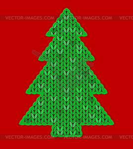 Christmas tree knitted on red - vector image