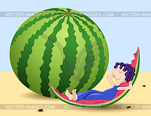 Boy and watermelon - vector image