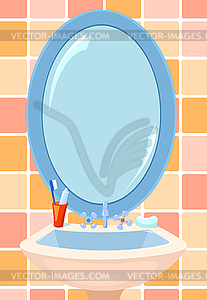 Зеркало в ванной комнате - иллюстрация в векторном формате