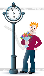 Boy with bouquet - stock vector clipart