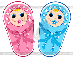 Baby boy and baby girl - vector clipart