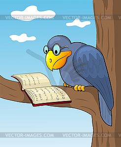 Cartoon raven and book - vector clipart