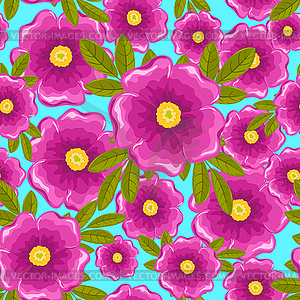 Dogrose seamless blue pattern - vector image