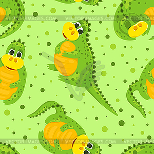 Cartoon dragon seamless pattern - vector image