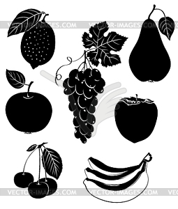 Set of silhouettes of fruit - vector clip art