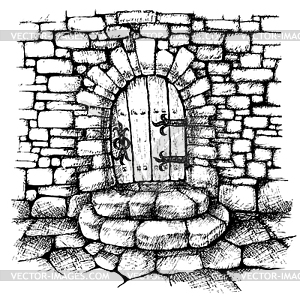 Arched door in a stone wall , scatch - royalty-free vector clipart