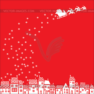 Santa Claus over the city - vector EPS clipart