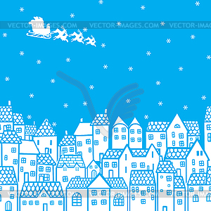 Santa over the city - vector clipart