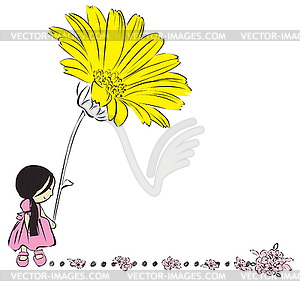 Girl with flower - royalty-free vector clipart