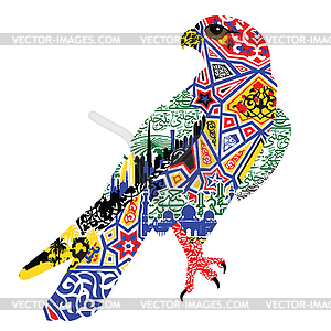 Bird patterns and miniatures symbolizing UAE - vector clipart