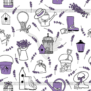 Seamless pattern lavender garden - vector image