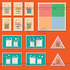 Большой набор красочных рождественских почтовых марок. - векторное изображение EPS