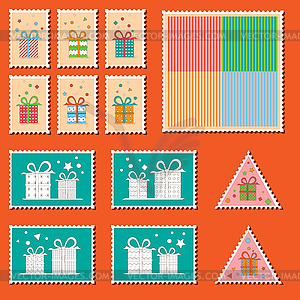 Large set of colorful CHristmas postage stamps. - vector clipart