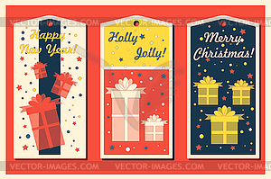 Vintage Christmas and Happy New Year holiday cards - vector clipart / vector image