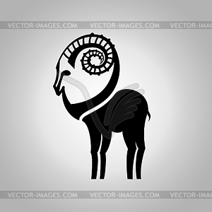 Stylized black silhouette of goat`s figure. Ibex - vector clipart / vector image