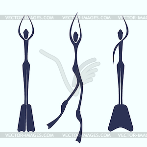 Set of free diving silhouettes free diving and apne - vector image