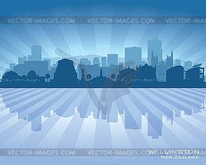 Веллингтон Новая Зеландия город небоскребов силуэт - векторная иллюстрация