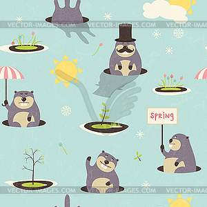 Seamless pattern for Groundhog Day - vector image