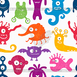 Seamless pattern with funny monsters - vector image