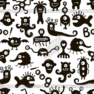 Черно-белый узор с забавными монстрами - изображение в формате EPS