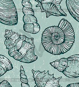 Sea shell seamless background - vector clipart