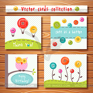 Cards collection with cute buttons. Perfect for bab - vector clip art