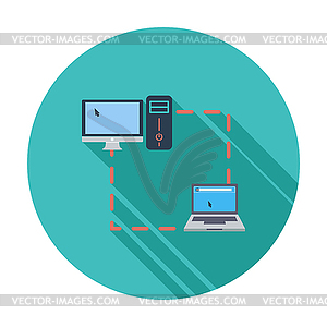 Компьютер синхронизации единой плоской значок - векторное изображение