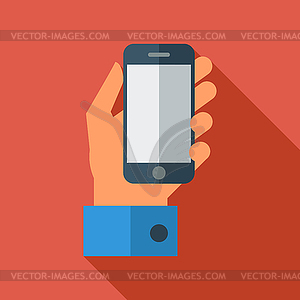 Hand holding Mobile phone - vector clip art