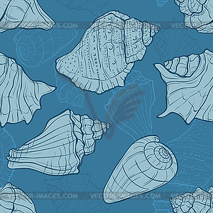 Seamless pattern with seashells - vector clipart