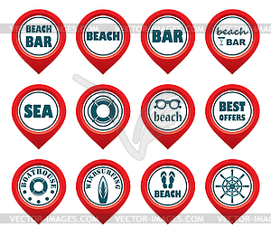 Set of beach map pointers - vector image