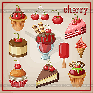 Set of sweets with cherry - vector image