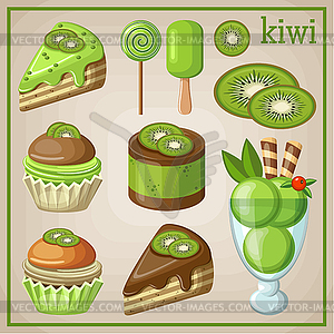 Set of sweets with kiwi - vector clip art