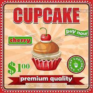 Vintage cupcake poster - vector clip art