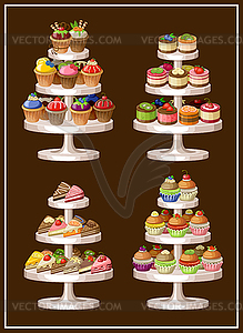 Set of sweets on plates - vector clipart