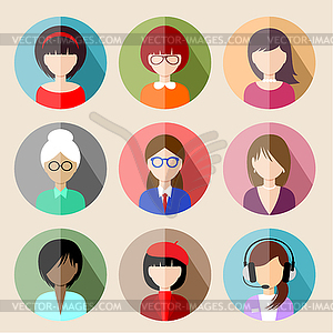 Set of circle flat icons with women - vector clip art