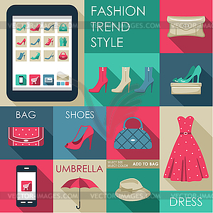 Set of flat design fashion icon for web and mobile - vector clip art