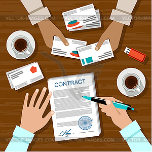 Signing contract. Business meeting - vector clipart