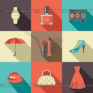 Flat icons with accessories - vector clipart