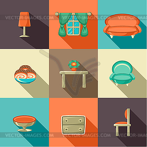 Flat icons with household objects - royalty-free vector image