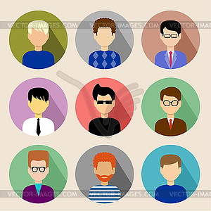 Set of round flat icons with men - vector clipart
