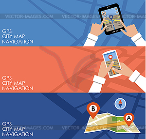 Three banners with GPS. Navigation - vector clip art