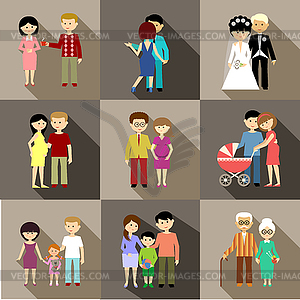 Flat set of family life - vector clip art